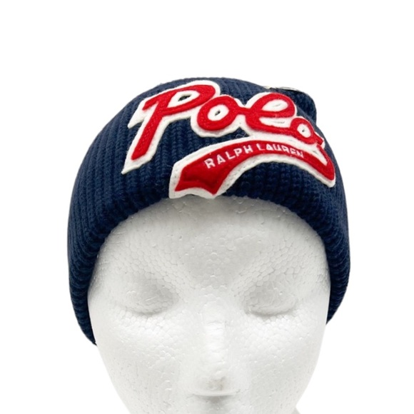 POLO RALPH LAUREN Tiger Varsity Patch Beanie Hat Blue - Picture 11 of 13